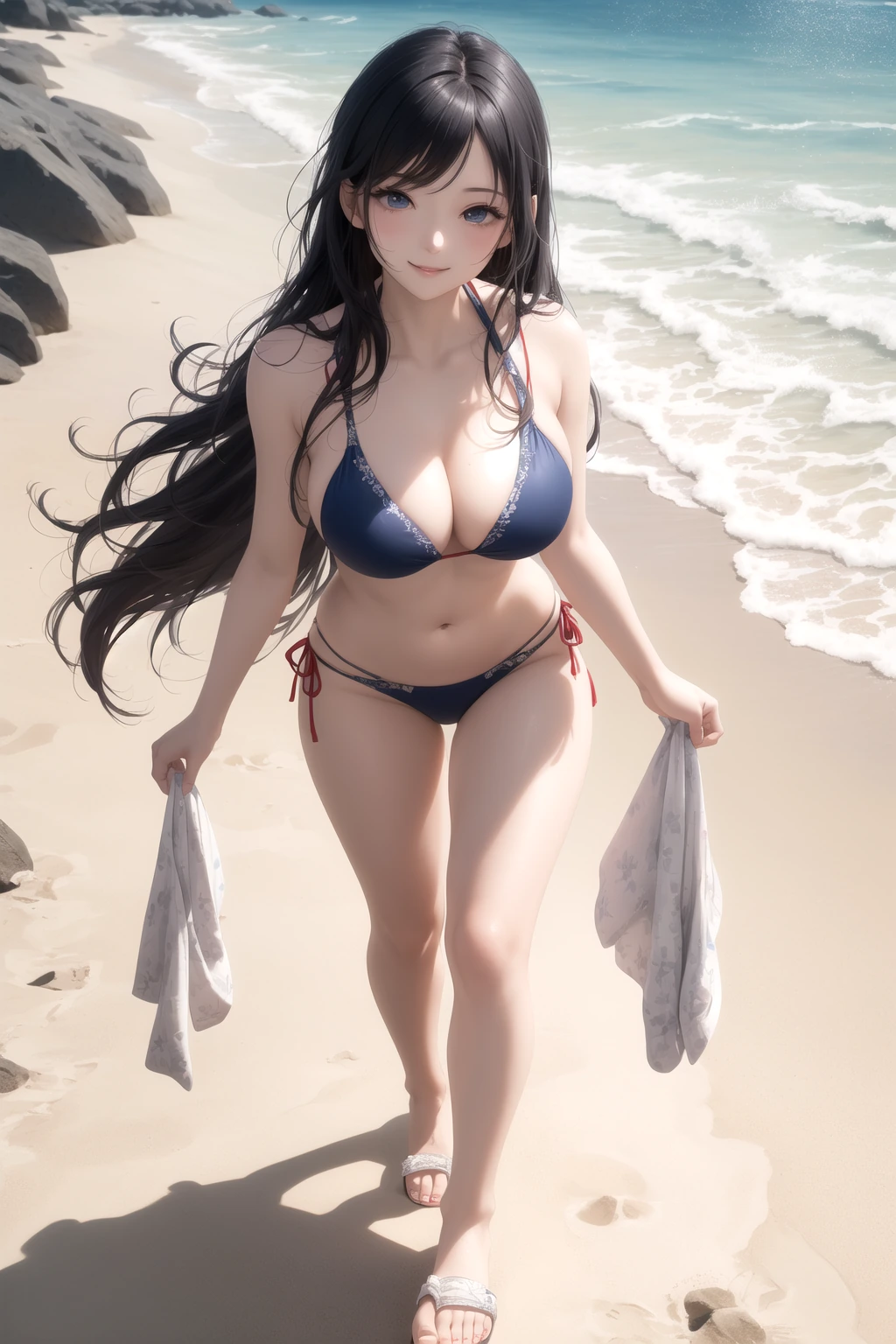 ビーサンを手に歩く