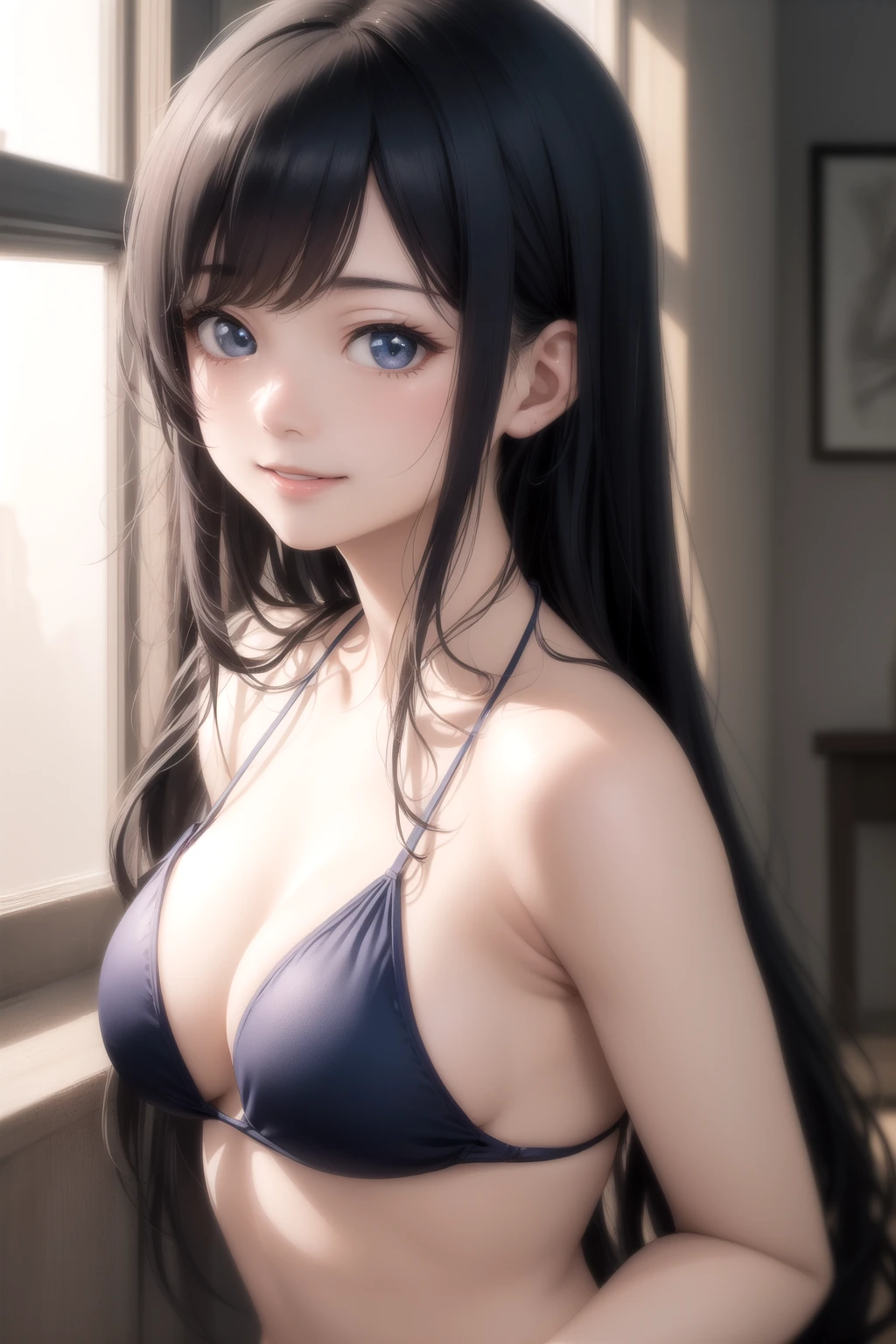 水着の紐を結び直す