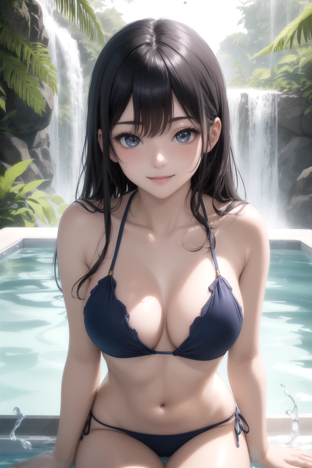 滝壺で戯れる