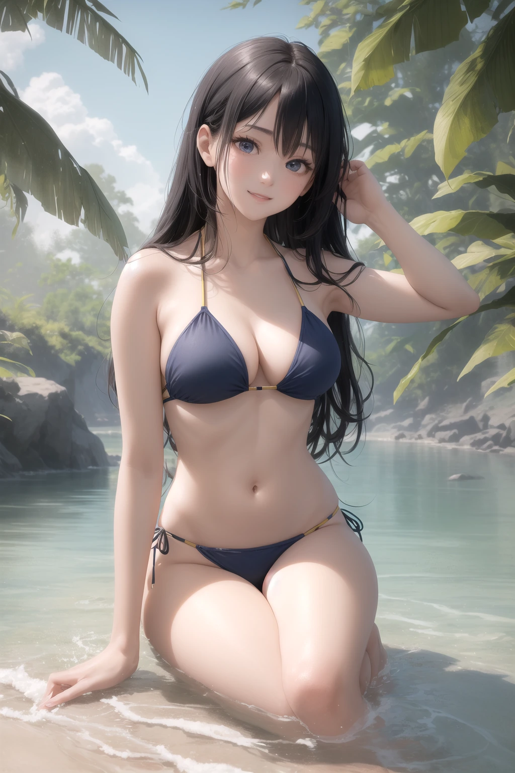 波打ち際でヨガ