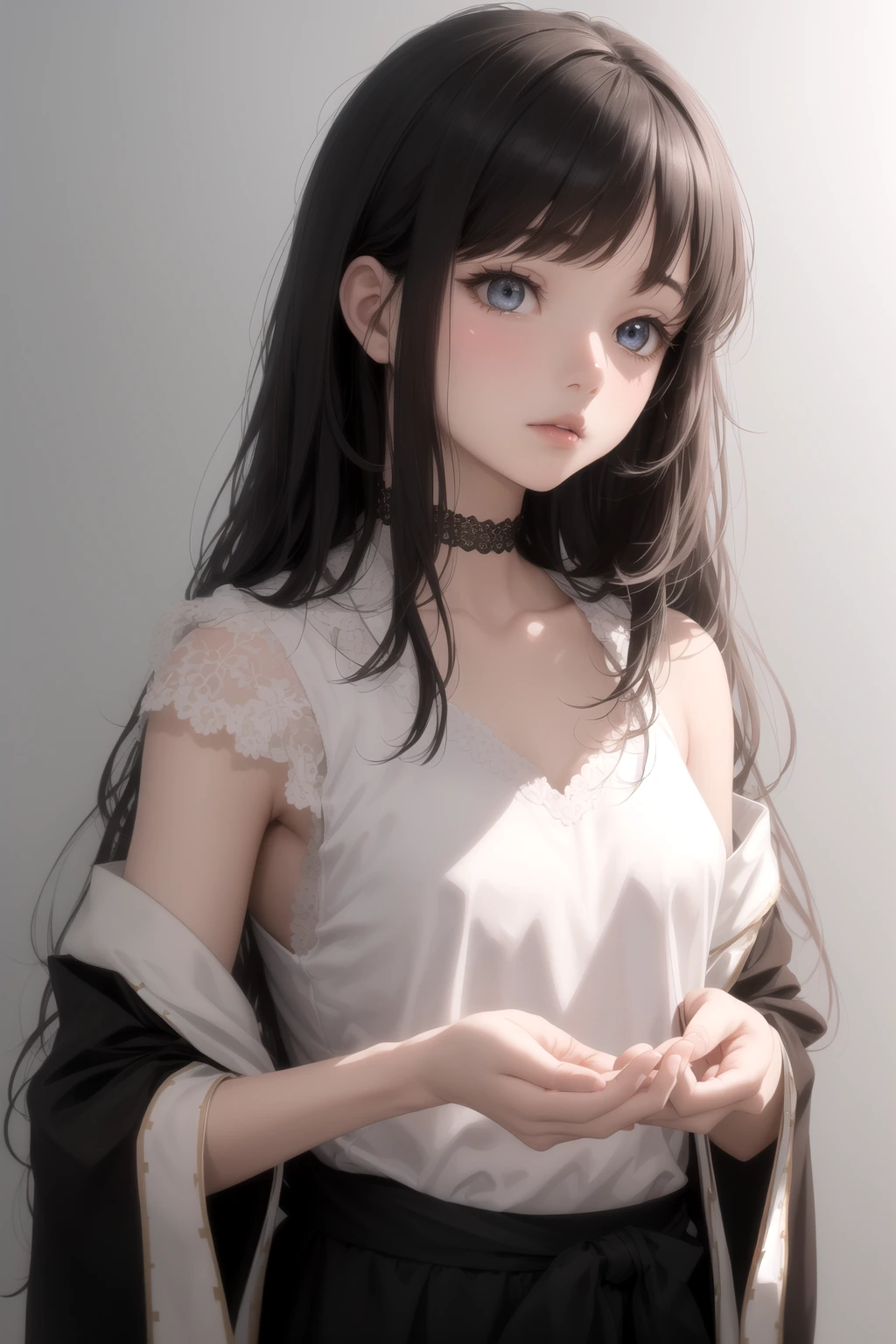 手鏡を見る