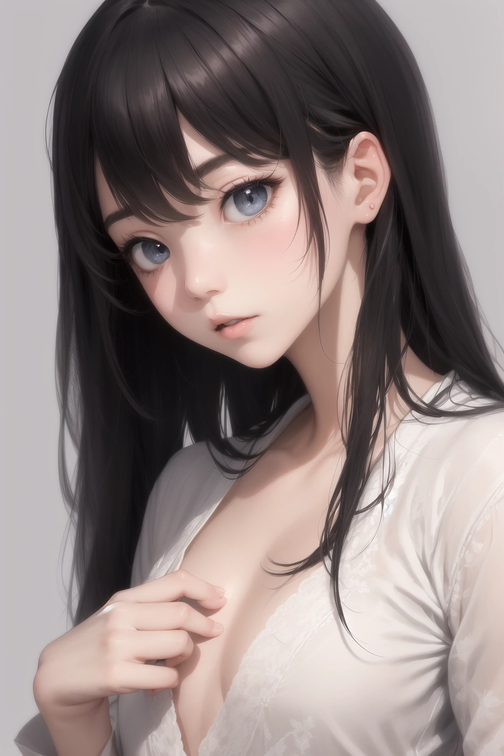 上目遣いで指を唇に×見下ろし