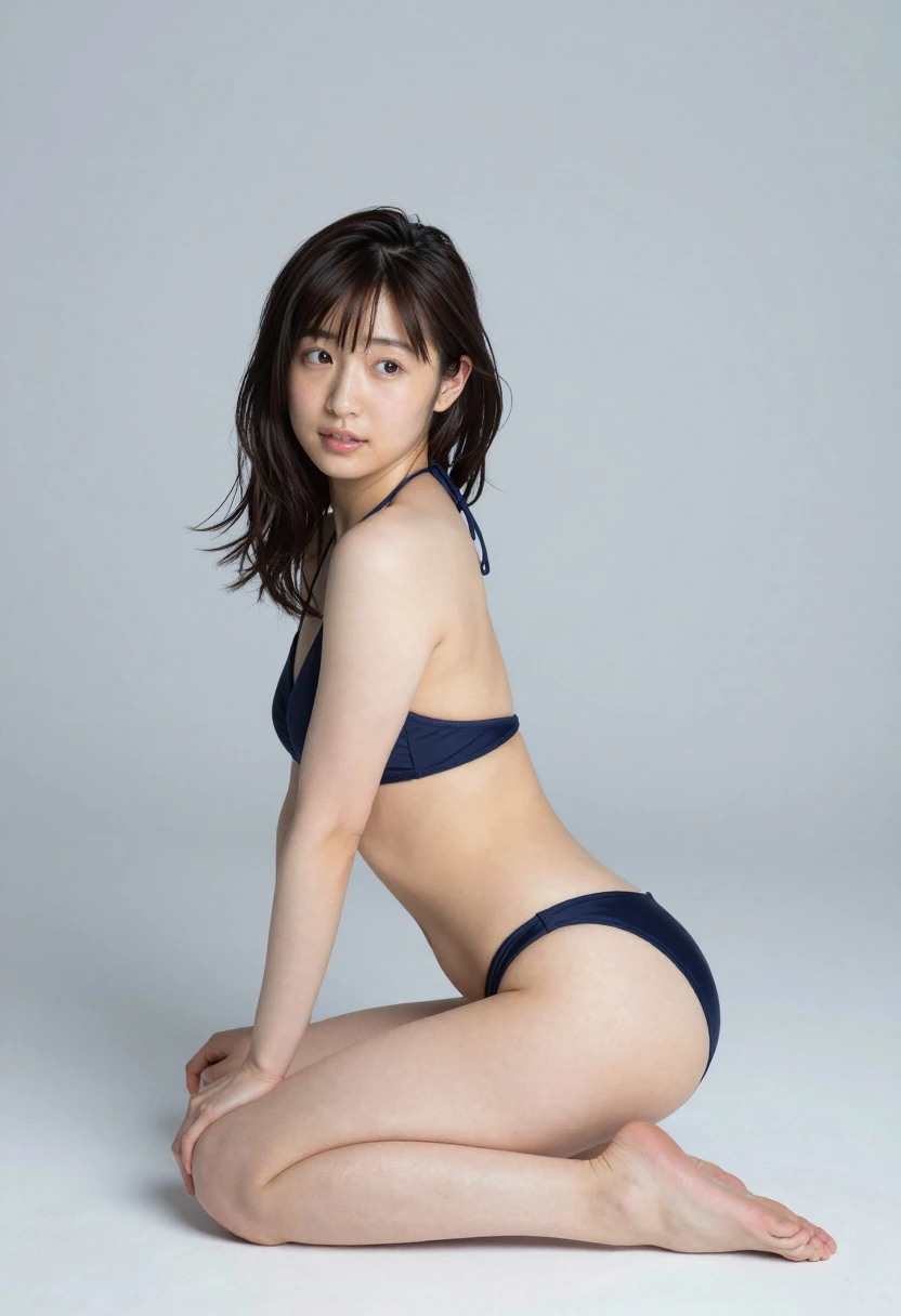横座りで振り返る