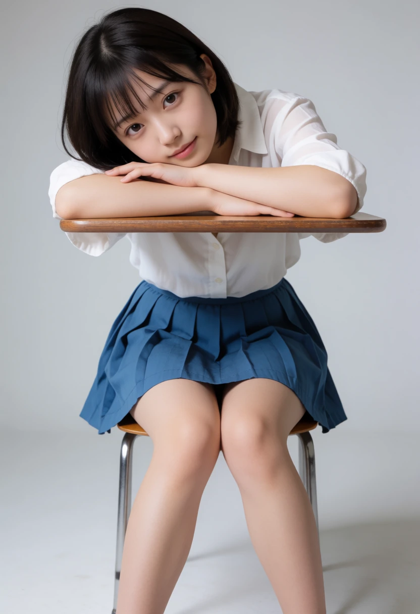 机に突っ伏す