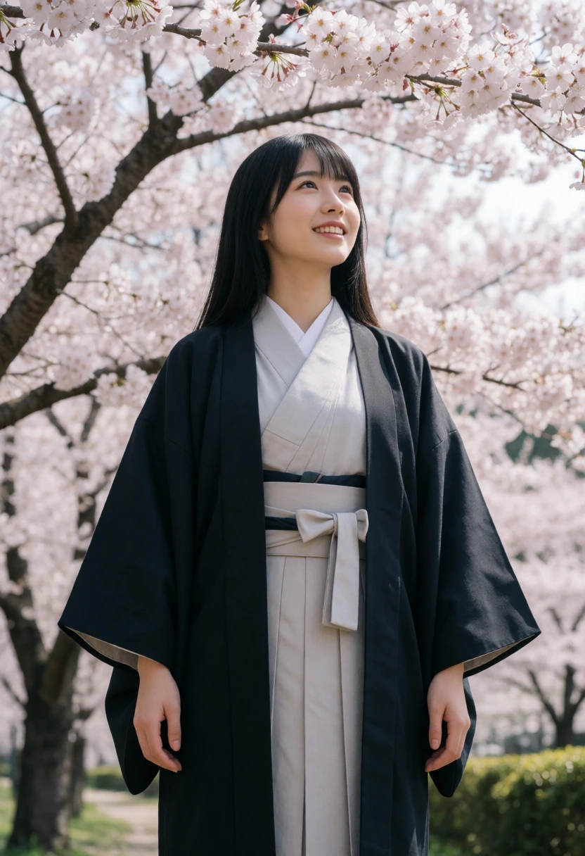 満開の桜の下