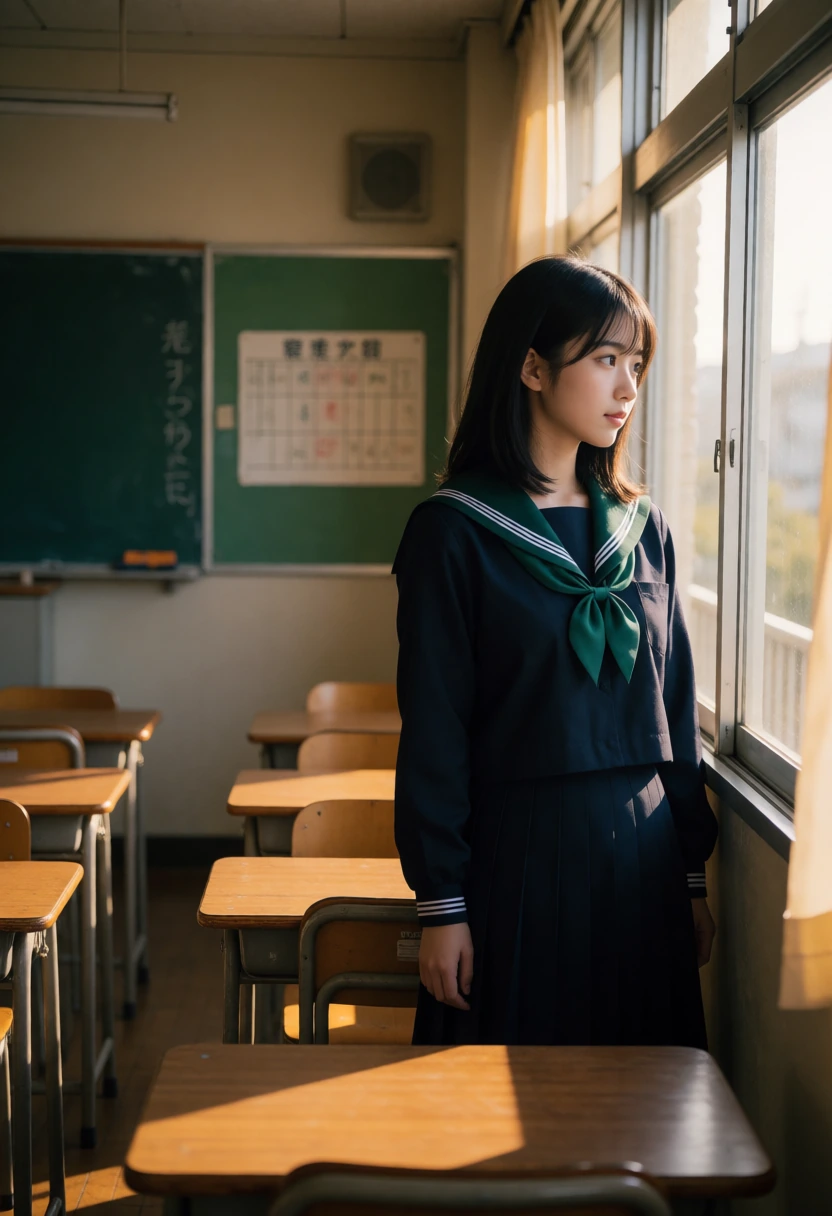 教室・緑襟セーラー