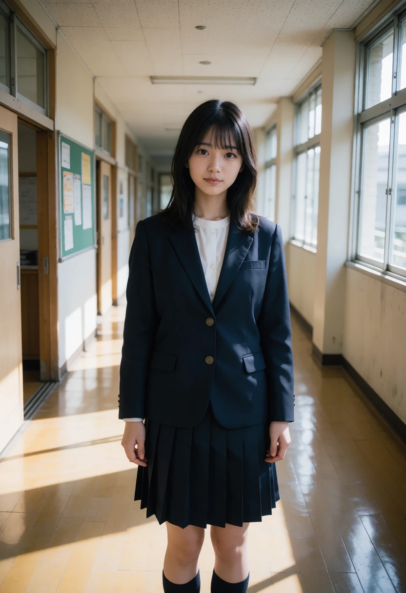 学校の廊下・シングル3つボタン(紺)