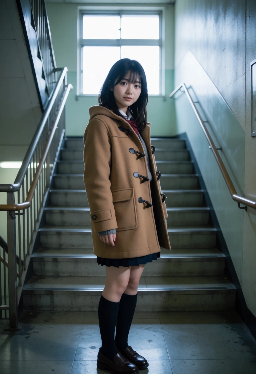 学校の階段・ダッフルコート