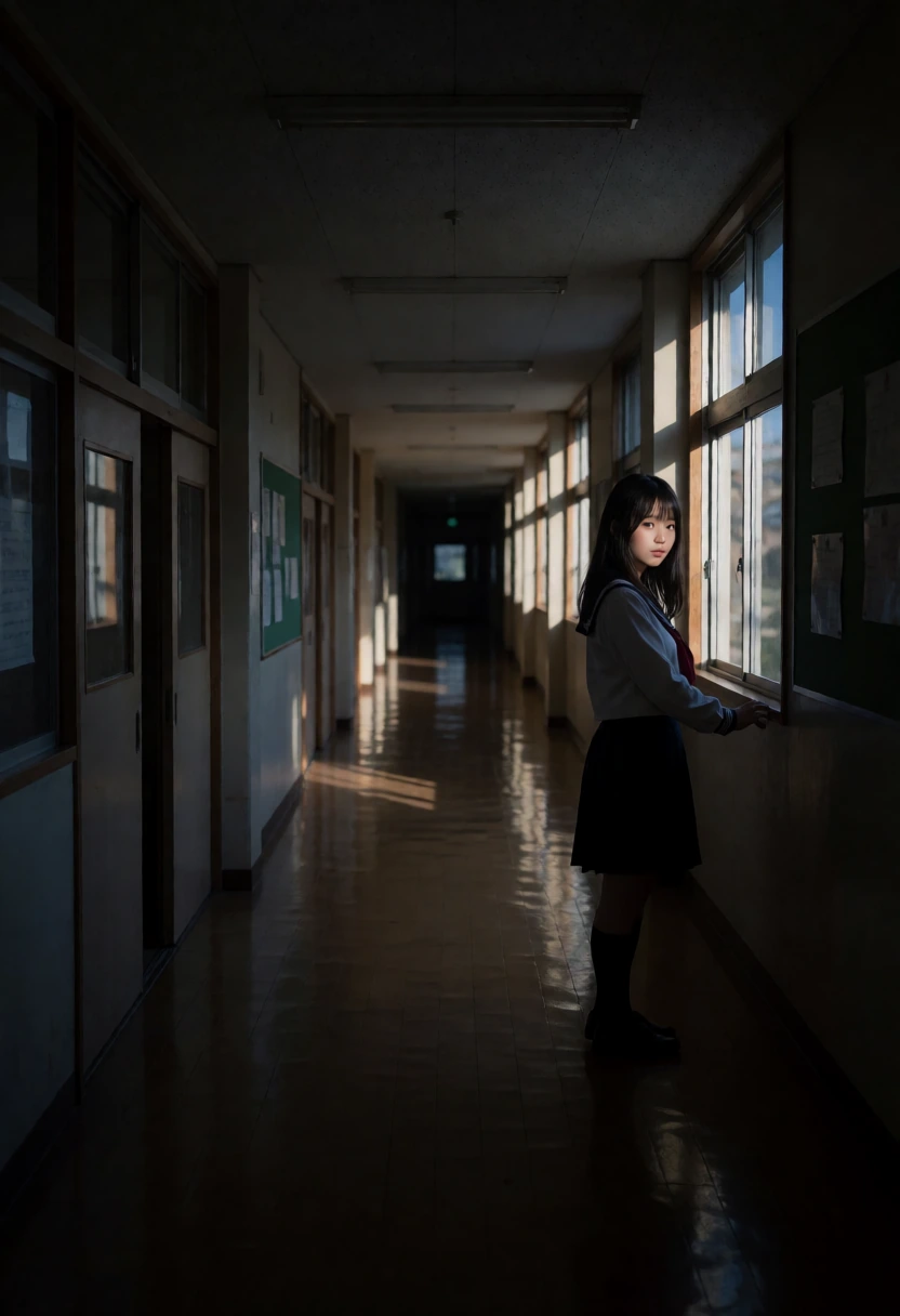 学校の廊下・夕暮れの廊下