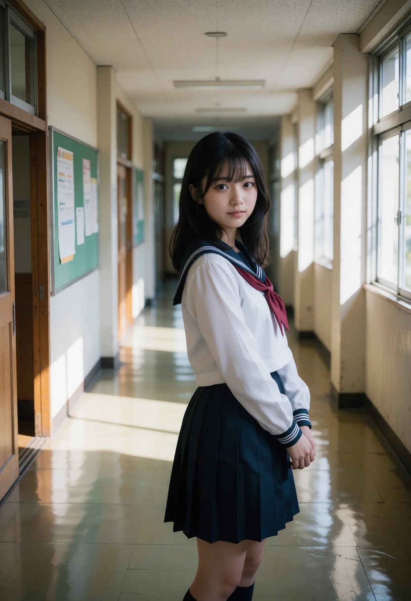 学校の廊下・はっと振り向く