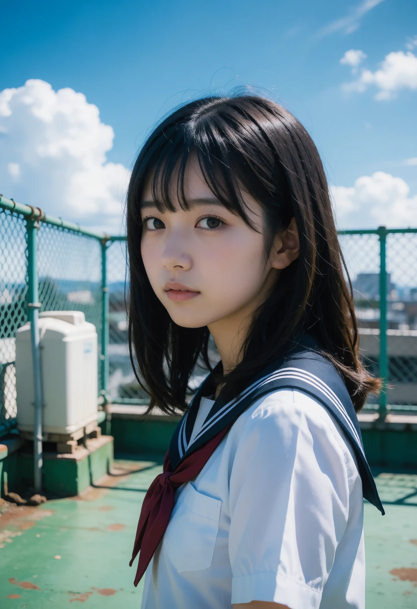 屋上・眩しさに顰める