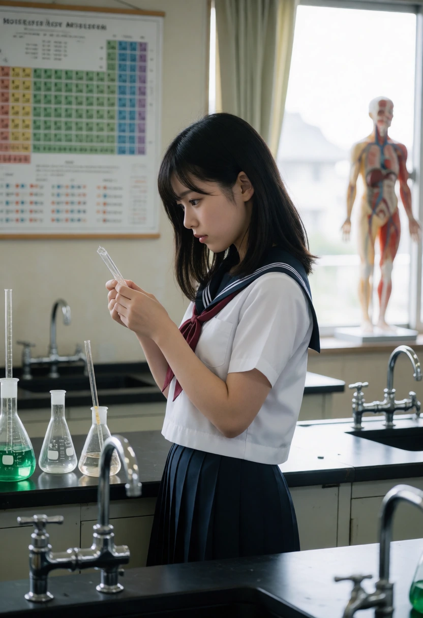 理科室・集中している横顔