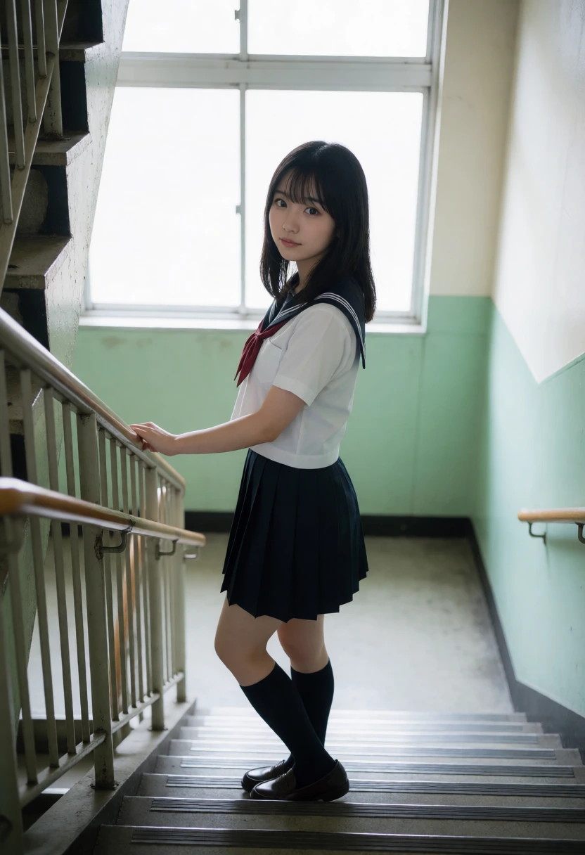 学校の階段・息を切らす
