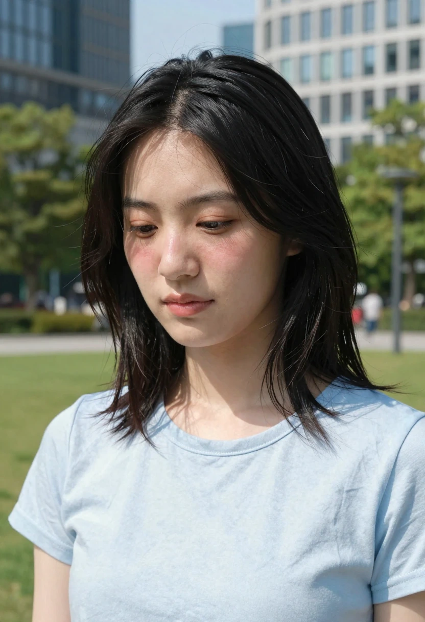 恥じらいで視線を落とす